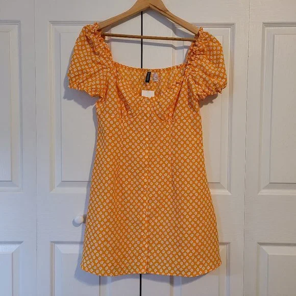 H&M | Dresses | Nwt Hm Orange Floral Mini Dress | Poshmark